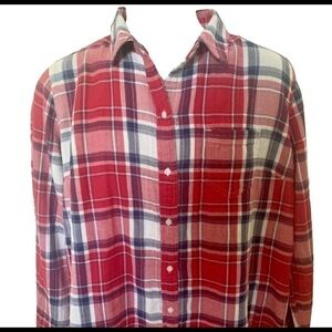 GAP Red & Blue Plaid Long Sleeve Shirt Top Women M Medium